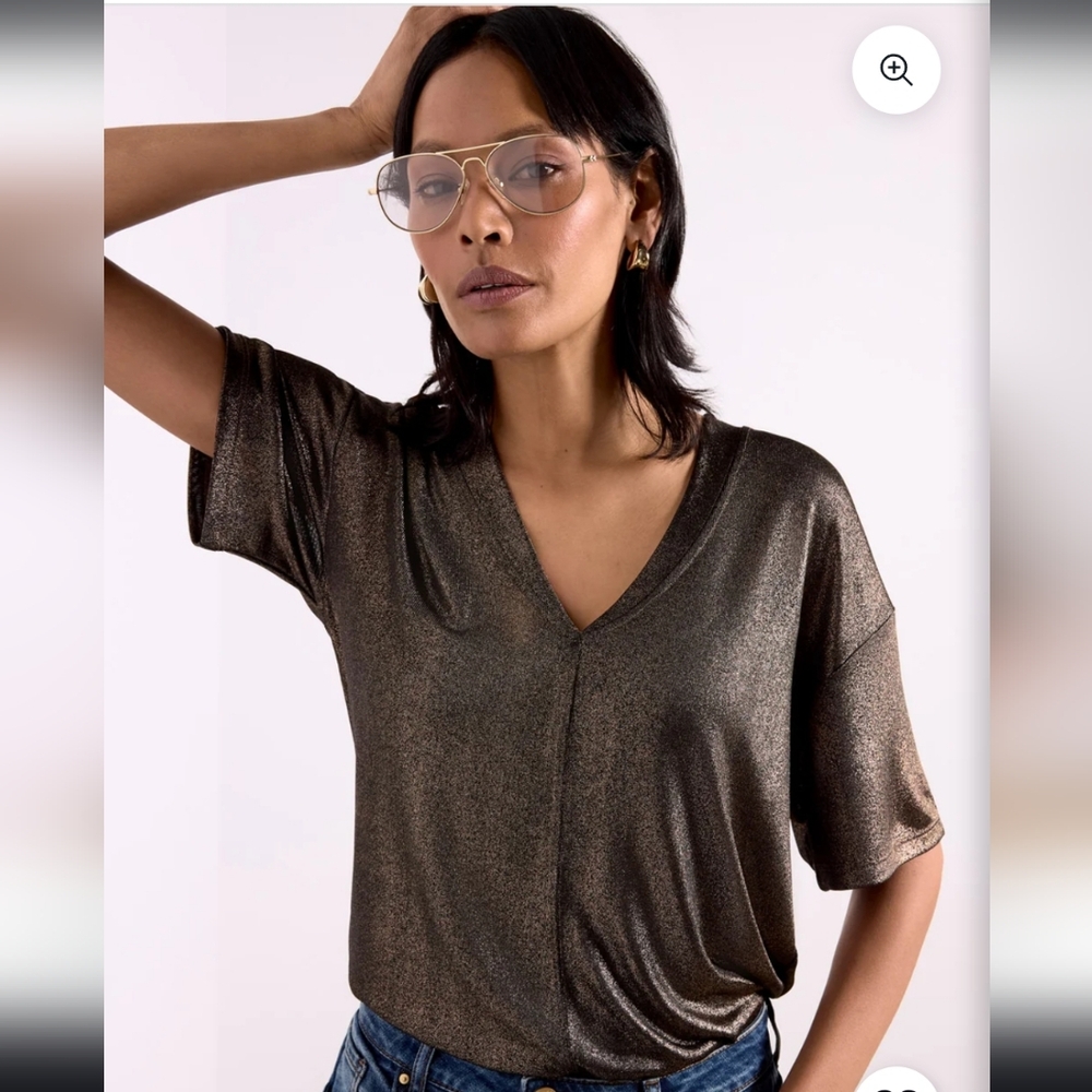 Evereve Callen Foil Tee, Sz XL, Shimmery Dark Bronze Color